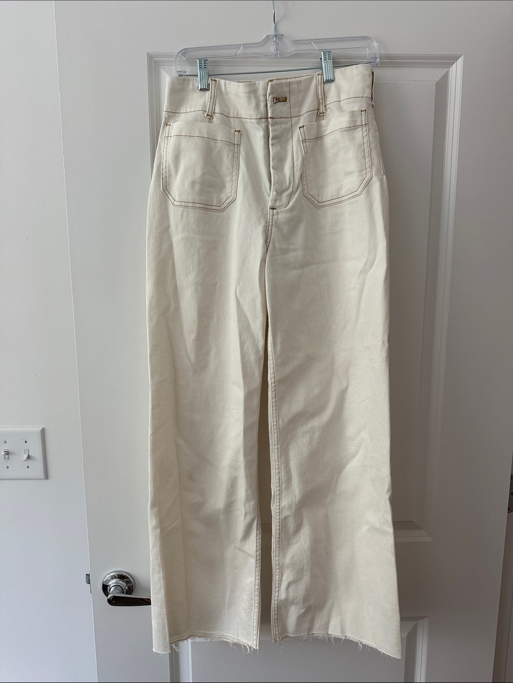 Anthropologie Maeve The Colette Full Length Cream High-Waist Wide-Leg Jeans